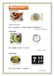 English Worksheet: Meals and Time I...