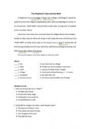 English Worksheet: The Shepherds Boy and the Wolf