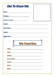 English Worksheet: Get to Know Me - Personal Profile Exercise