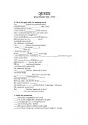 English Worksheet: QUEEN - Somebody to love