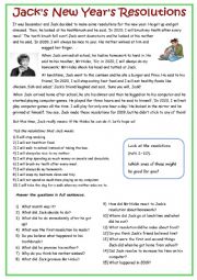 English Worksheet: Jacks New Year Resolutions