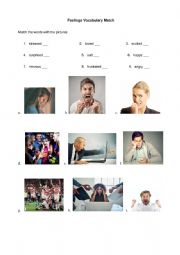 English Worksheet: Feelings vocabulary match