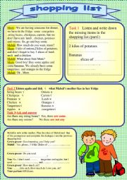 English Worksheet: shopping list