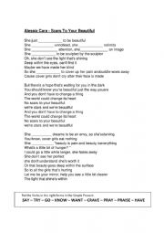 English Worksheet: SIMPLE PRESENT WITH SONG: SCARS TO YOUR BEAUTIFUL 