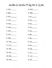English Worksheet: Reading words with the letters A-K