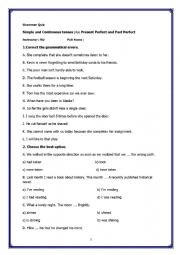 English Worksheet: Simple and Continuous tenses plus Present Perfect and Past Perfect