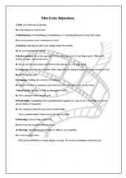English Worksheet: Film Critic Adjectives