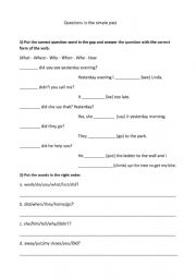 English Worksheet: Questions in the simple past