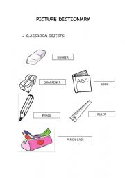 English Worksheet: PICTURE DICTIONARY SCHOOL MATERIALS