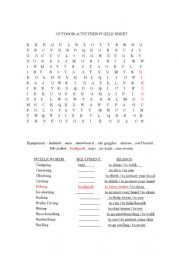 English Worksheet: Outdoor activities puzzle worksheet