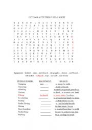 Outdoor activities puzzle worksheet