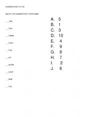 English Worksheet: NUMBERS ONE TO TEN