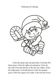 English Worksheet: Christmas elf coloring
