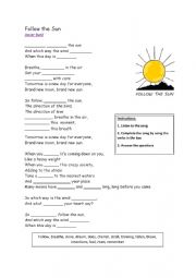 Follow The Sun Xavier Rudd Worksheet To Go With Song Esl Worksheet By Emmacale