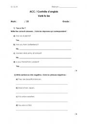 English Worksheet: Test verb to be