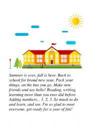 English Worksheet: School reading exercise