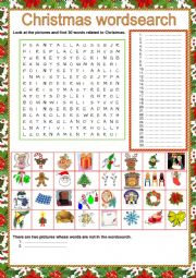 English Worksheet: Wordsearch - Christmas