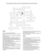 English Worksheet: CROSSWORD PUZZLE: WEATHER, FOOD, JOBS AND HEALTH PROBLEMS