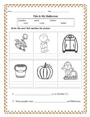 English Worksheet: Halloween Vocabulary & Possessive Pronouns