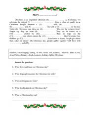 English Worksheet: Christmas-gap filling exercise