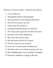English worksheet: subject and predicate 