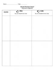 English Worksheet: Pro Con Persuasive Evidence Organizer 