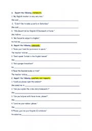 English Worksheet: reported speech practice