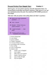 Speaking pair work Present Perfect/Past Simple