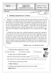 English Worksheet: End-of-Term English Test number 1 (9th form) 