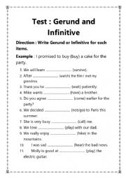 English Worksheet: Gerund test