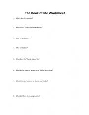 English Worksheet: The Book of Life Movie Worksheet