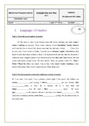 English Worksheet: 7th form end term 1 test