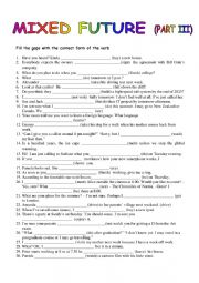 English Worksheet: MIXED FUTURE TENSE III