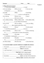 English Worksheet: Present simple  Present continuous test