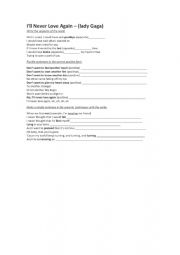 English Worksheet: Ill Never Love Again (lady Gaga