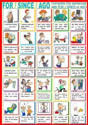 English Worksheet: SINCE / FOR / AGO  -  exercises