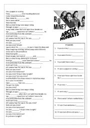 English Worksheet: R U MINE BY ARTIC MONKEYS