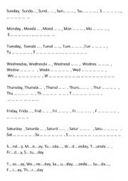 English Worksheet: days of the week spelling practice