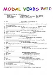 English Worksheet: MODAL VERBS PART I