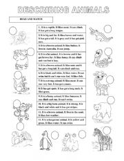 English Worksheet: Describing wild animals. 