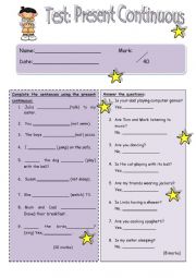 English Worksheet: test on present continuous