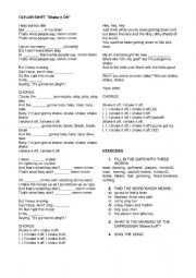 English Worksheet: Shaake it off Taylor S