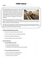English Worksheet: Child Labour ( Reading )