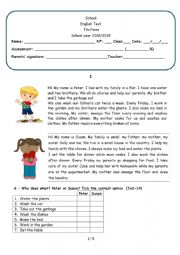 English Worksheet: Household chores 7th form test