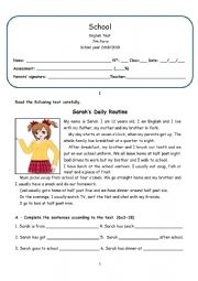 English Worksheet: Daily routine 7th form test