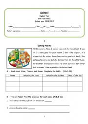 English Worksheet: Test on eating habits (adapted curriculum)