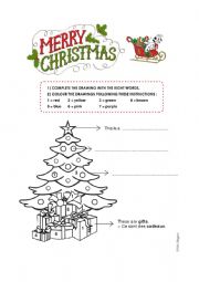 English Worksheet: Christmas tree vocabulary coloring 