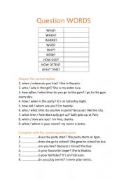 English Worksheet: QUESTION WORDS