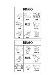 English Worksheet: Bingo animals