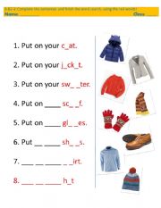 English Worksheet: Clothes writing practice esl